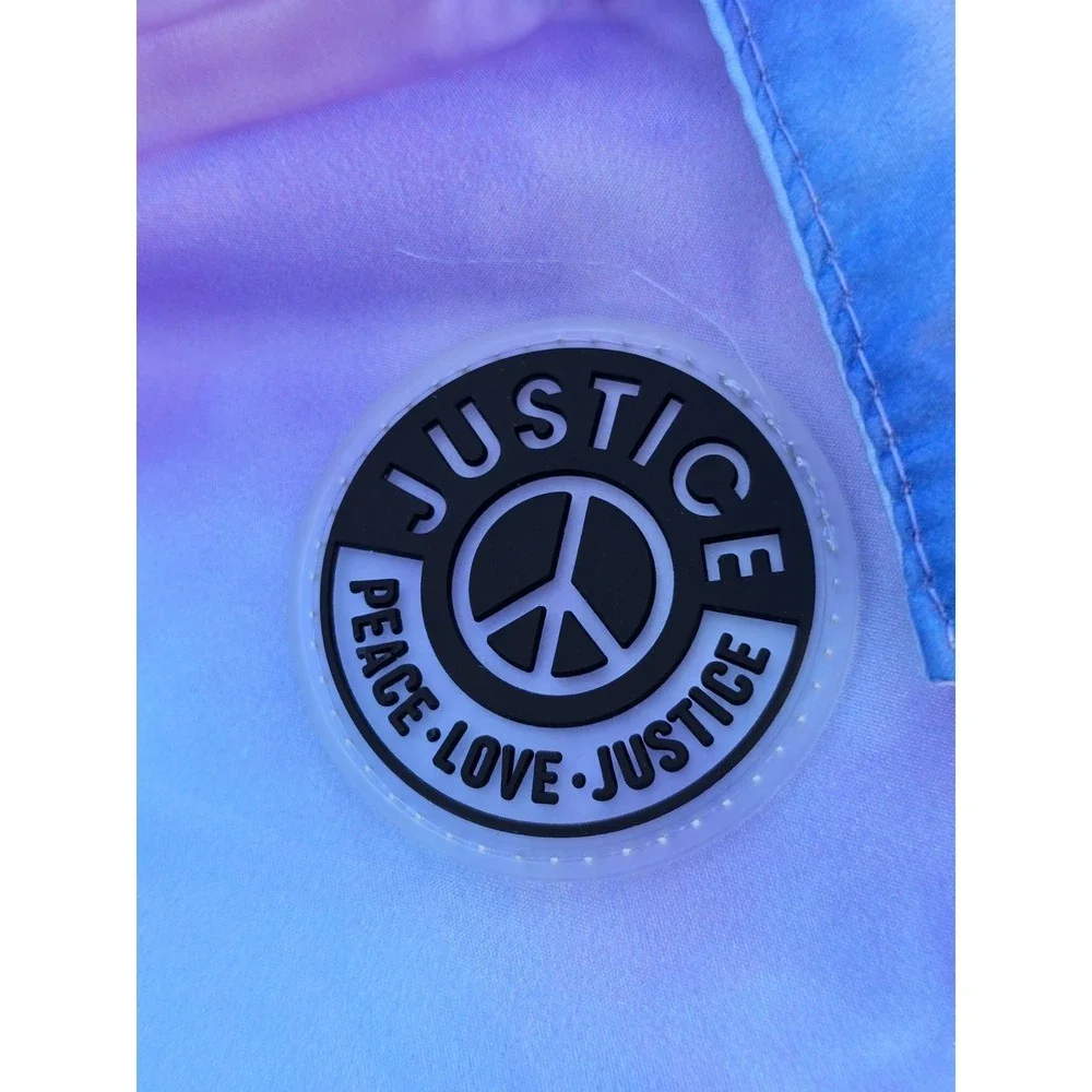 Justice Girls Puffer Jacket with Faux Fur Lined Hood Size L 12/14 Rainbow Pastel